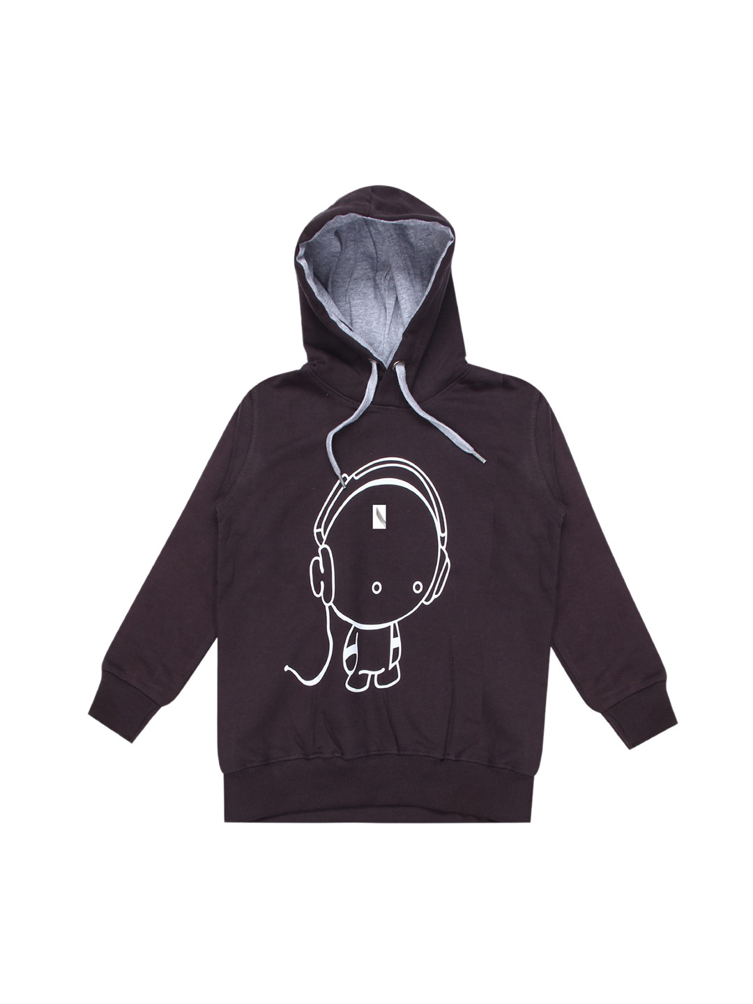 Kiddeo Kids Burgundy & White Printed Cotton Hooded Sweatshirt