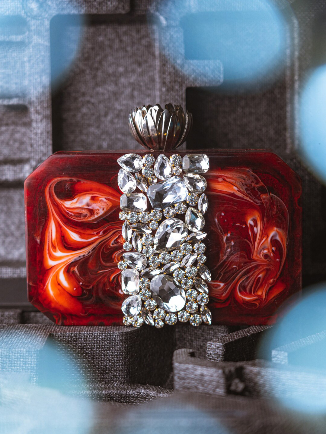 NR By Nidhi Rathi Maroon & Silver-Toned Embellished Box Clutch