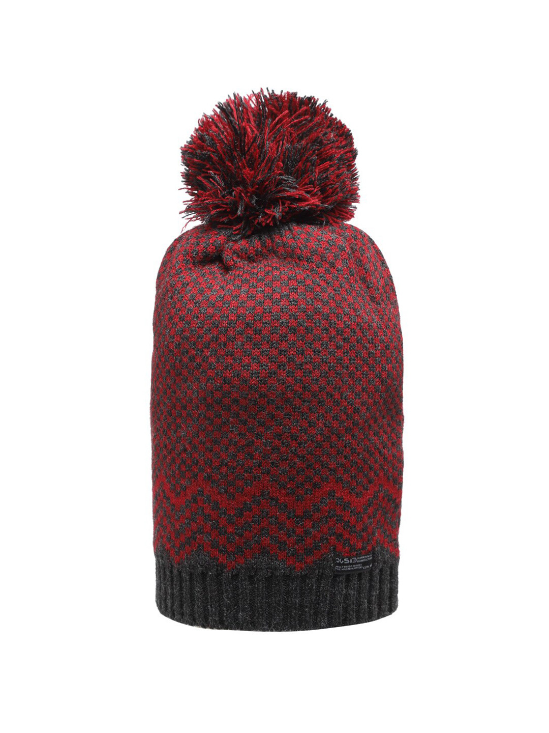 513 Women Maroon & Black Checked Knitted Beanie