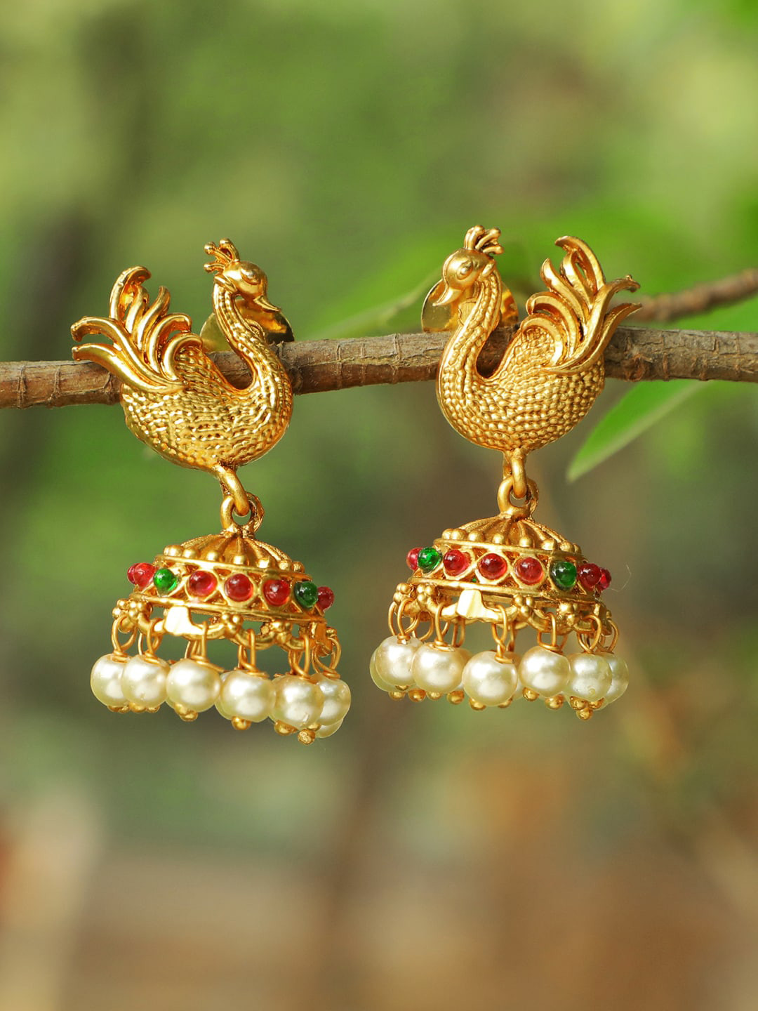 Adwitiya Collection Women Gold-Toned Peacock Shaped Jhumka Earrings