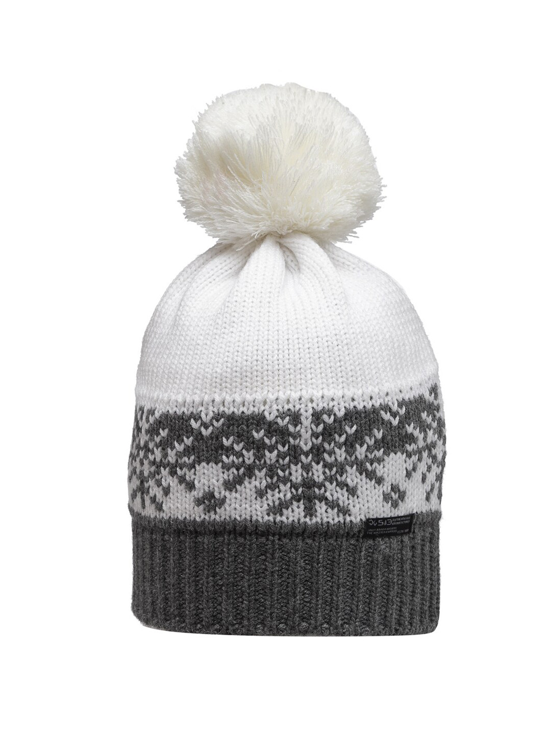 513 Women Grey Self Design Pompom Beanie