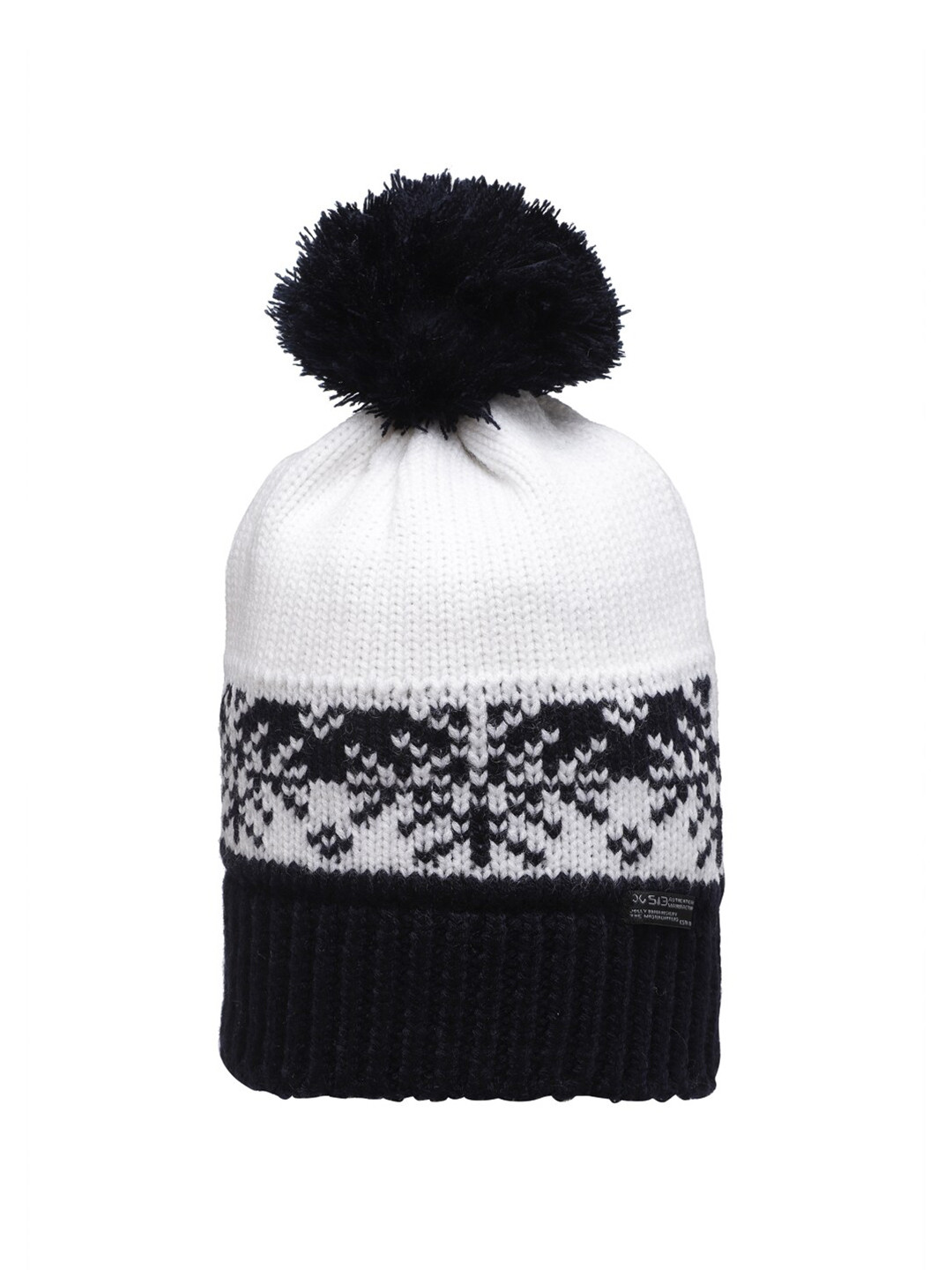 513 Women Navy Blue Self Design Pompom Beanie