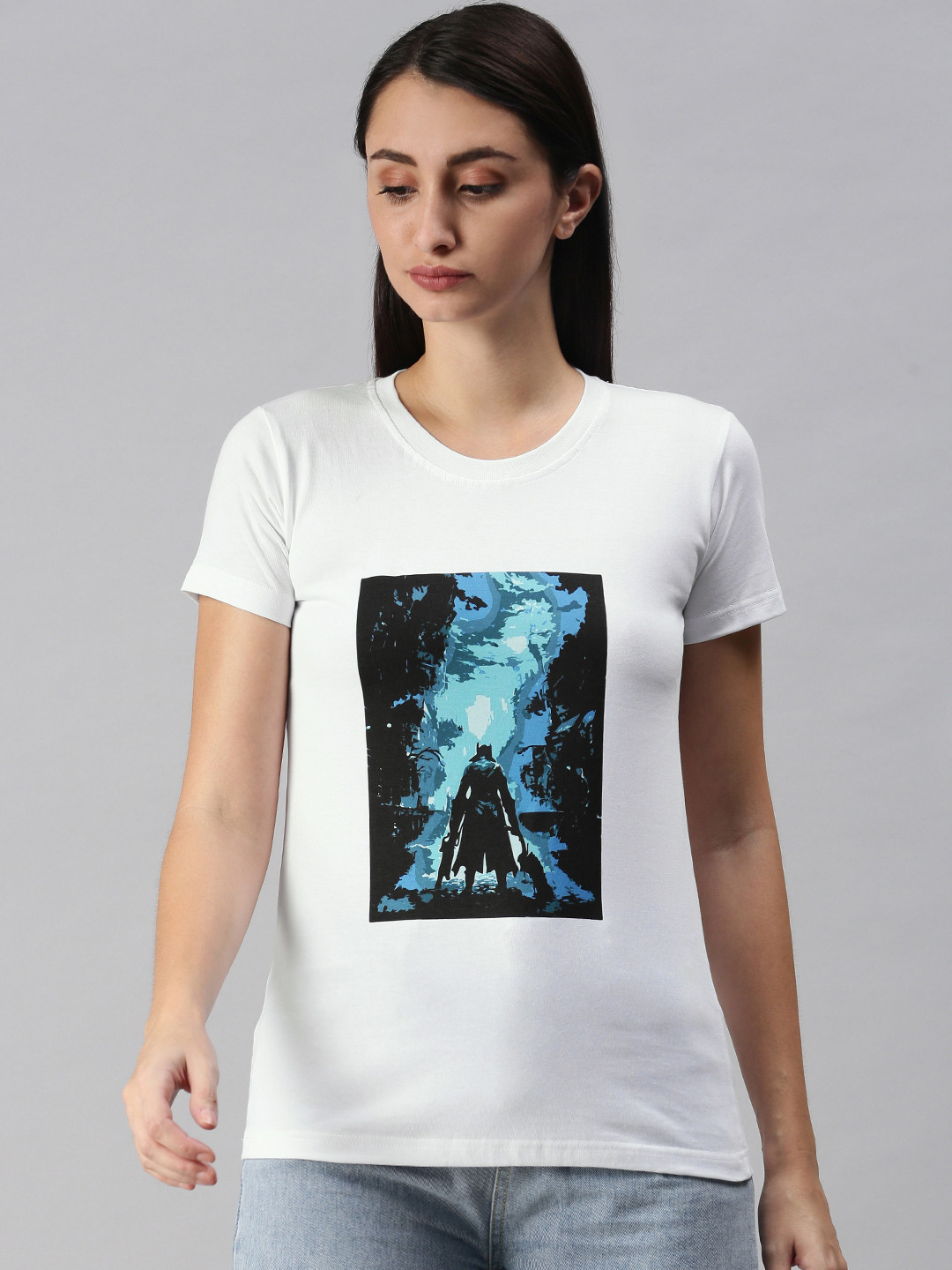 BRATMA Women White Devil Graphic Printed Round Neck T-shirt