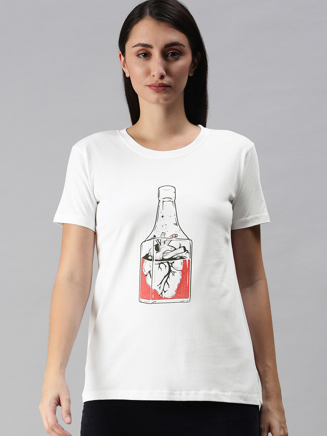 BRATMA Women White & Orange Printed T-shirt