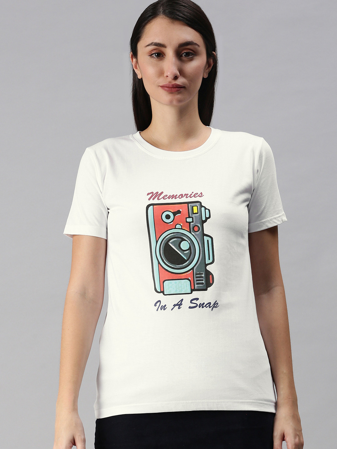 BRATMA Women White & Orange Printed T-shirt