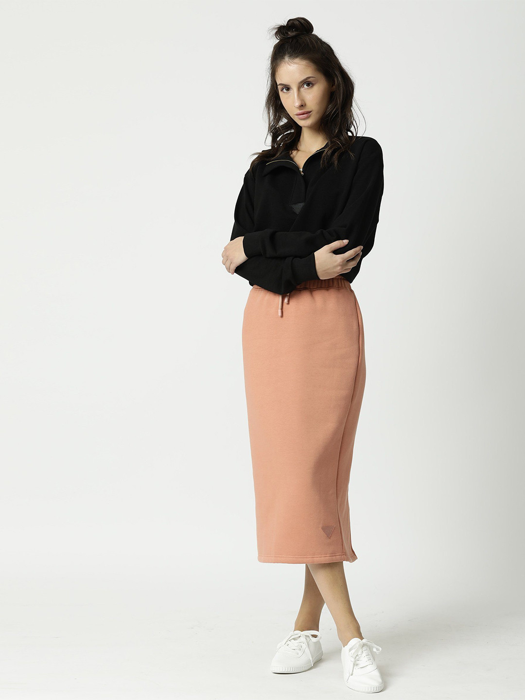 RAREISM Women Orange Solid Pencil Midi Skirt
