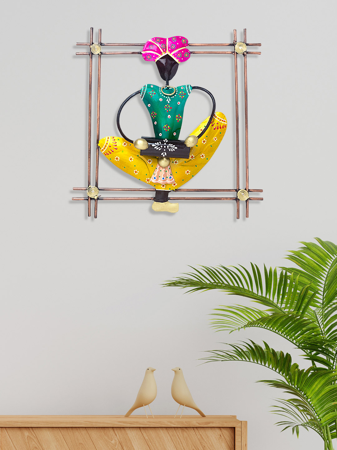 Golden Peacock Musician Metal Ethnic Motifs Glossy Hanging Hall Wall Hangings-10.6In