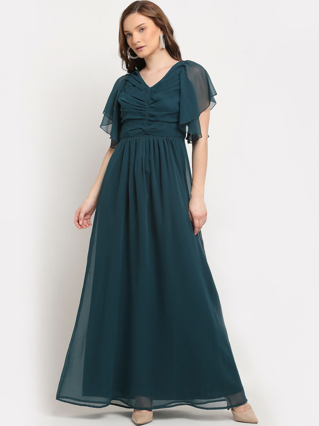 La Zoire Women Turquoise Blue Flared Georgette Maxi Dress