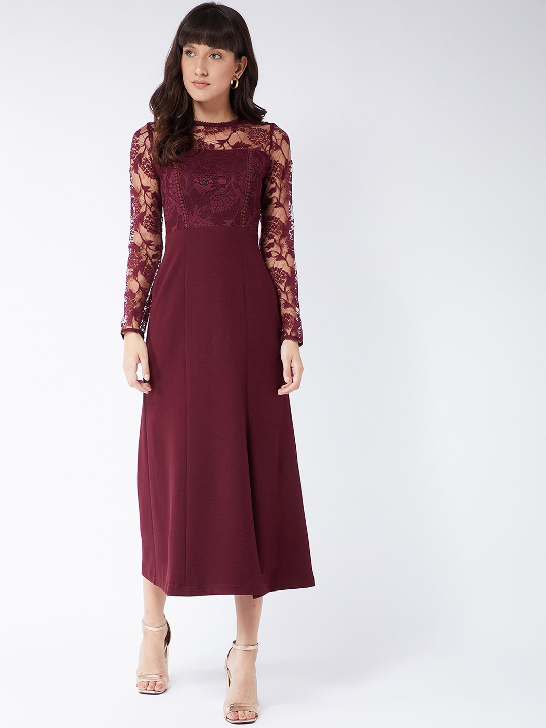 Miss Chase Red Georgette Midi Dress
