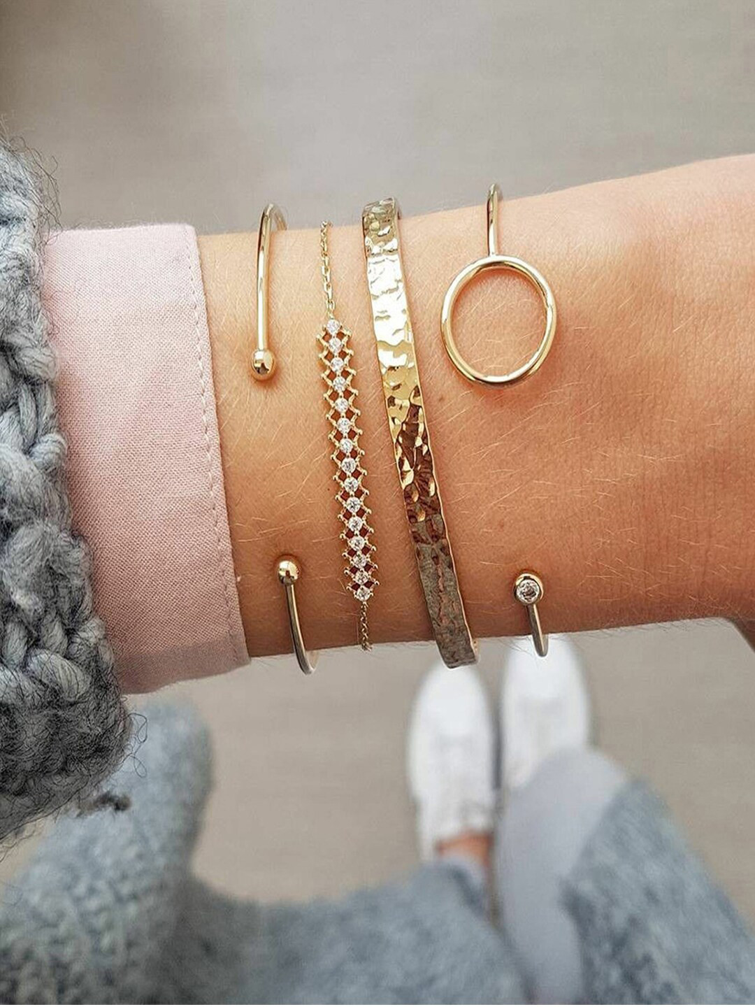 Shining Diva Fashion Women Set Of 4 Gold-Toned  Plated Cuff Bracelets