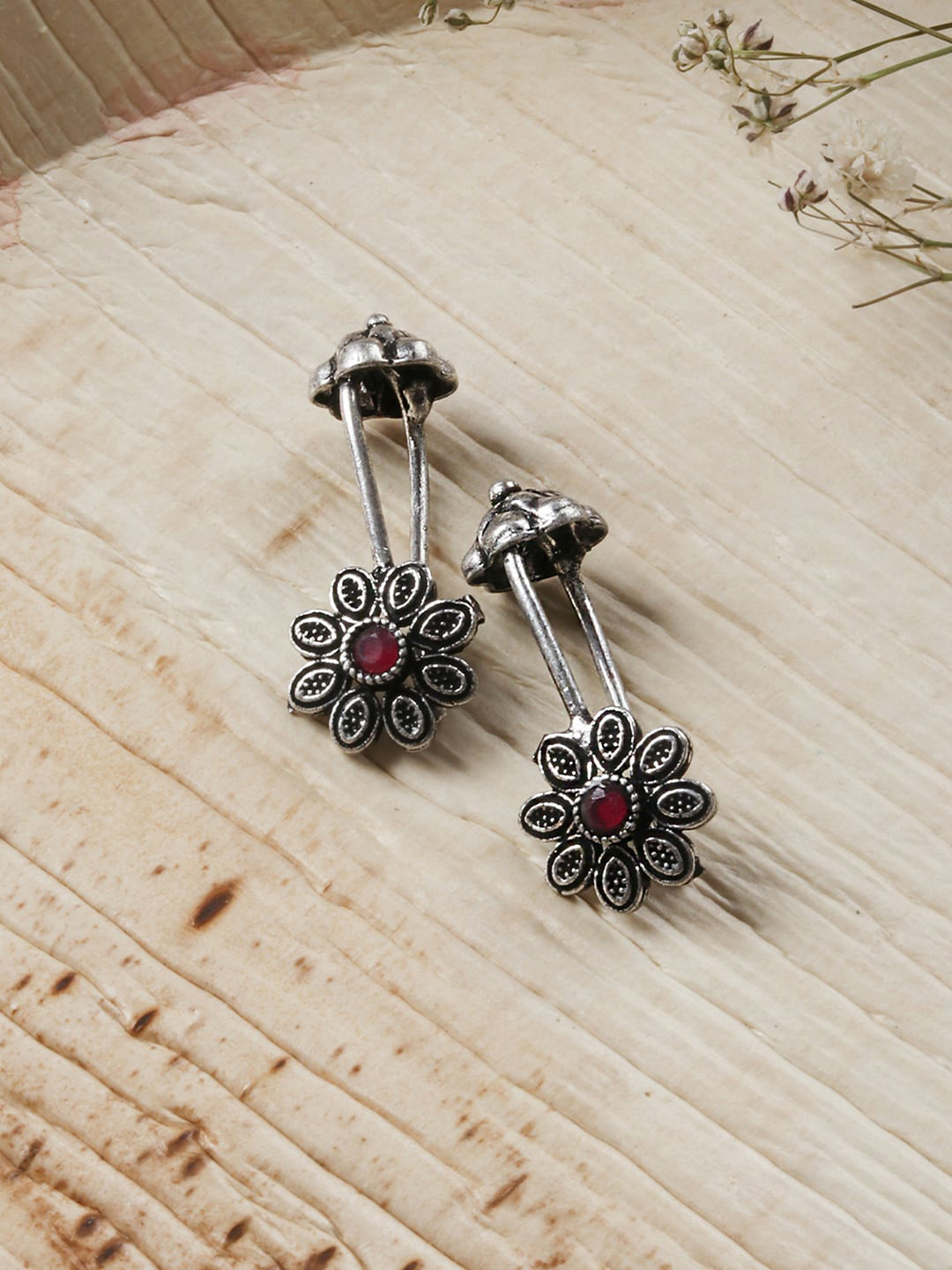TEEJH Ladli Stone Silver-Plated Stone-Studded Ear Cuff