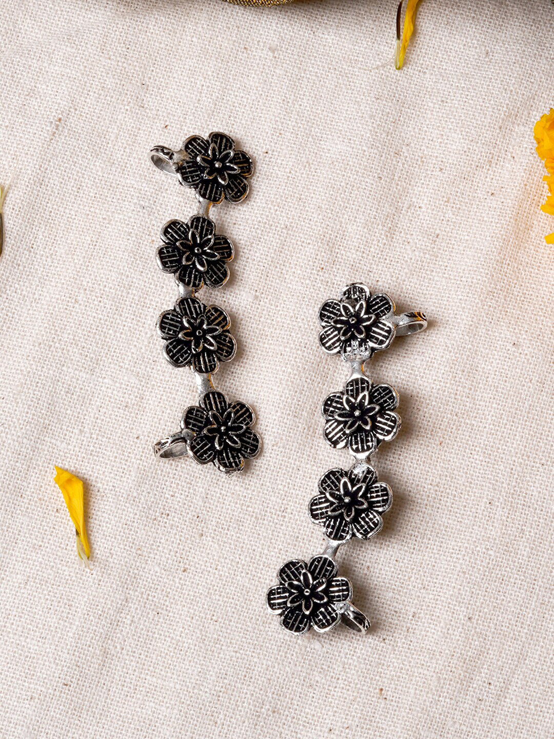 TEEJH Silver-Plated Contemporary Ear Cuff Earrings