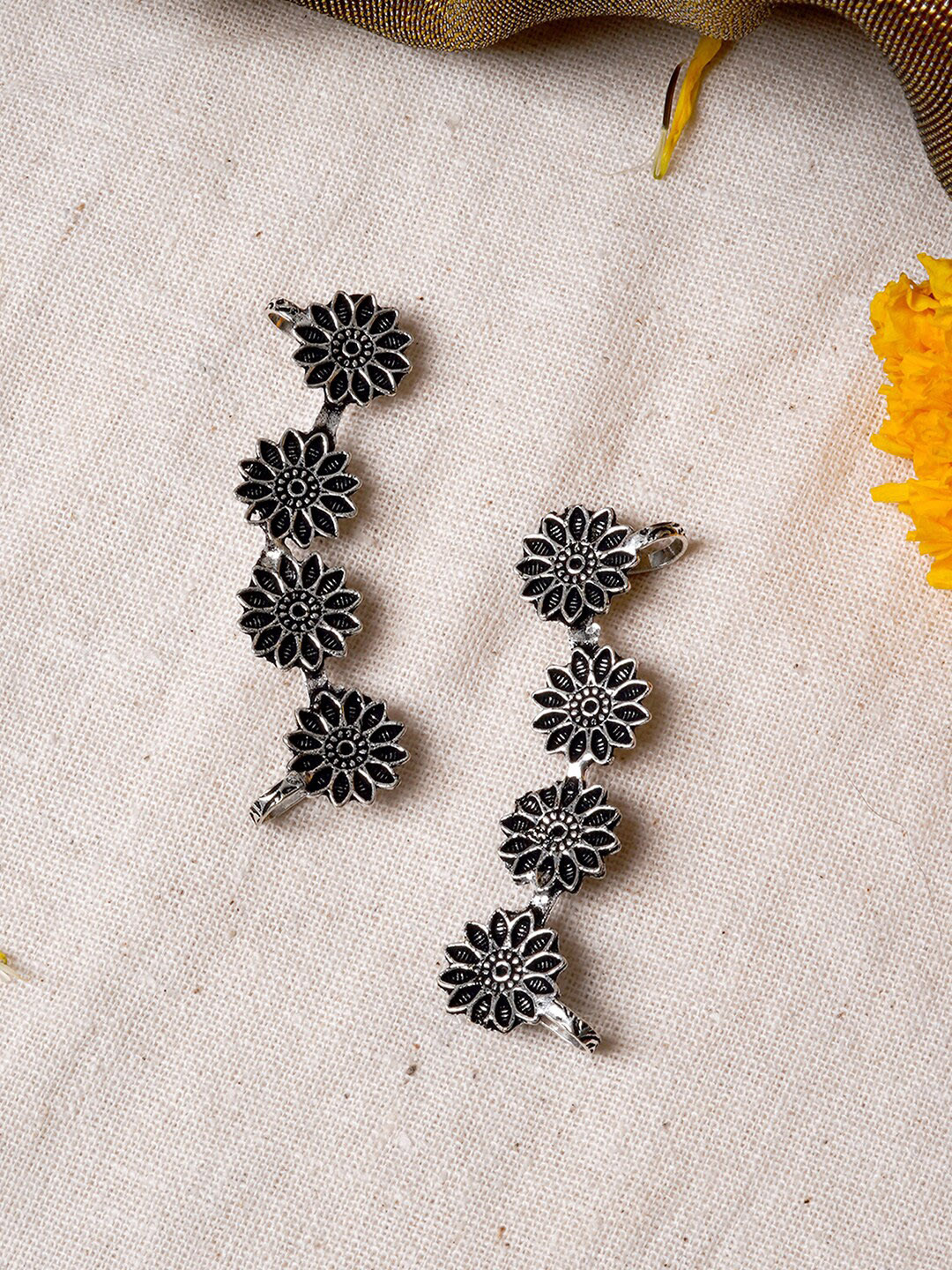 TEEJH Darani Silver Oxidised Earcuffs