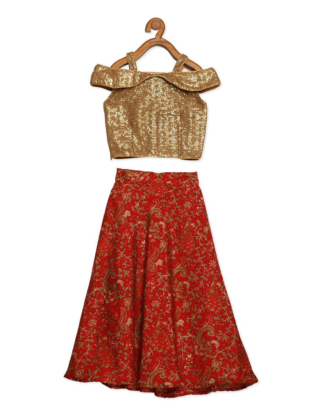 Ethnovog Girls Gold-Toned  Maroon Embellished Made to Measure Lehenga  Blouse