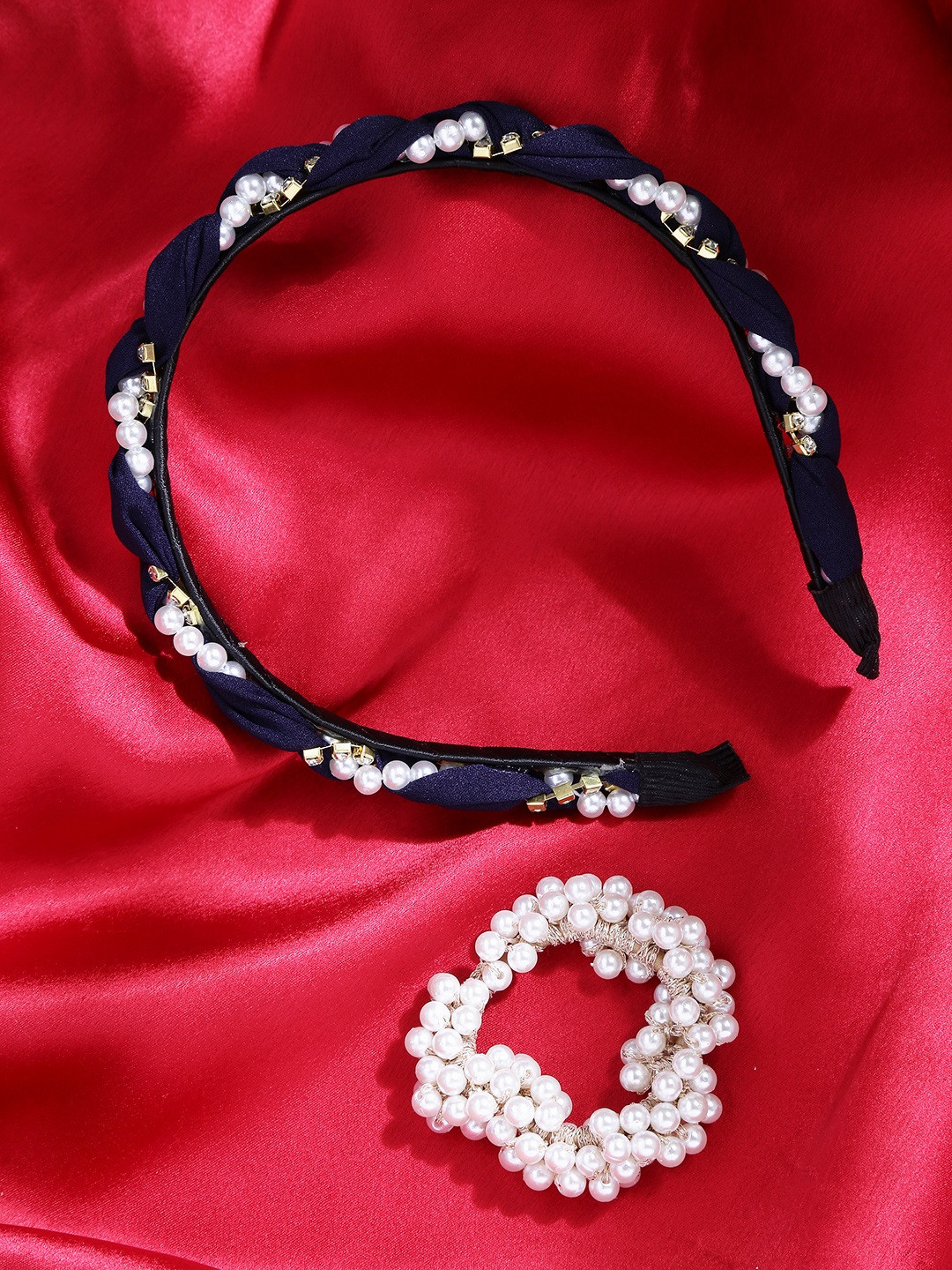 Yellow Chimes Women Black & White Set of 2 Embellished Hair Accessory Set