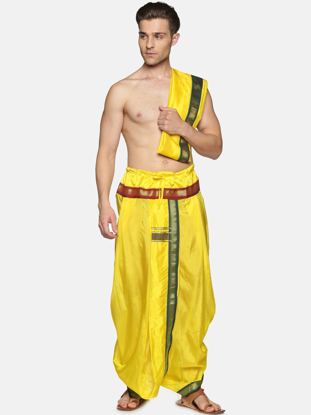 Sethukrishna Men Yellow Readymade Dhoti Pant & Angavastram