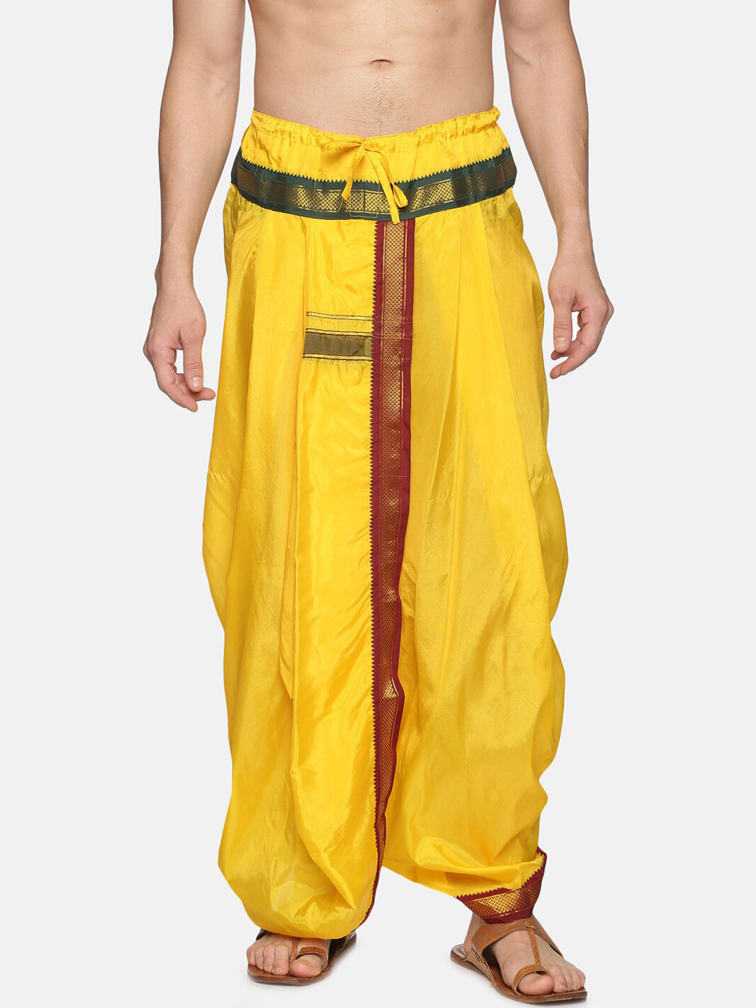 Sethukrishna Men Yellow & Red Readymade Dhoti