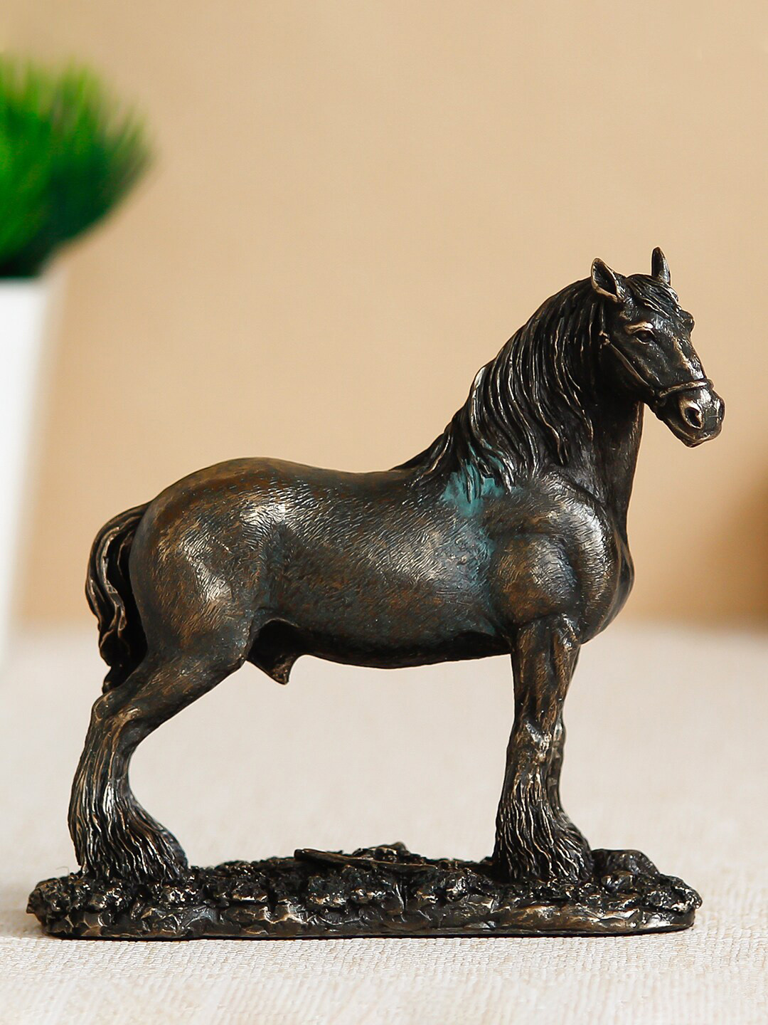 eCraftIndia Horse Brown Bronze Metallic Living Room Tiny Showpiece - 3.9 Inches