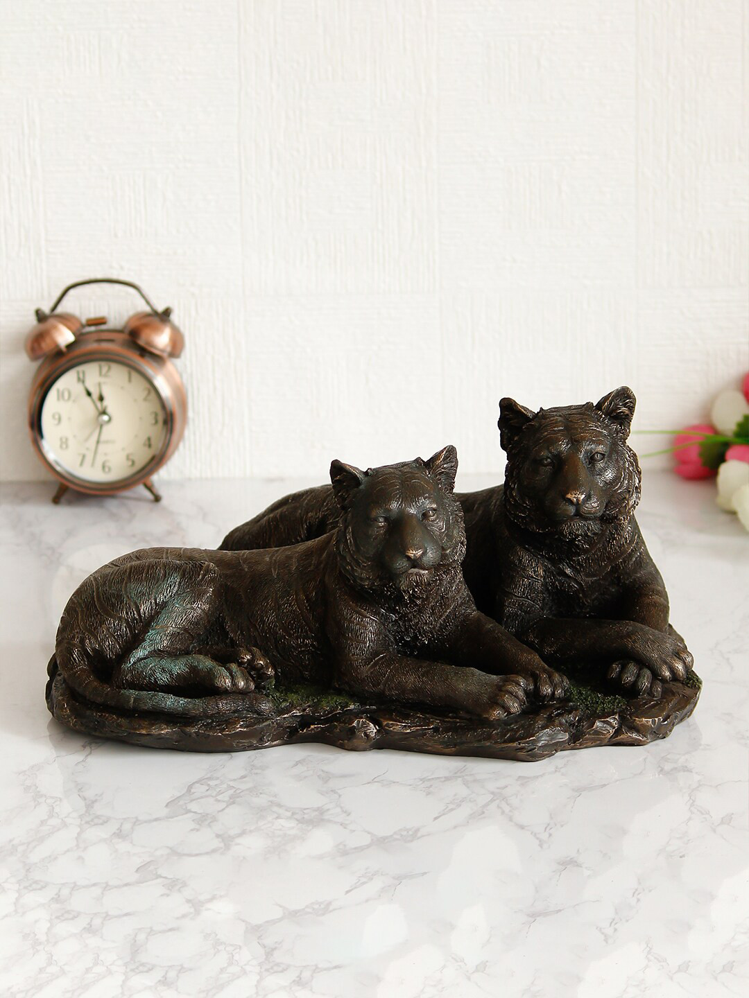 eCraftIndia Tiger and Tigress Black Polyresin Natural Living Room Small Showpiece - 5.9 Inches
