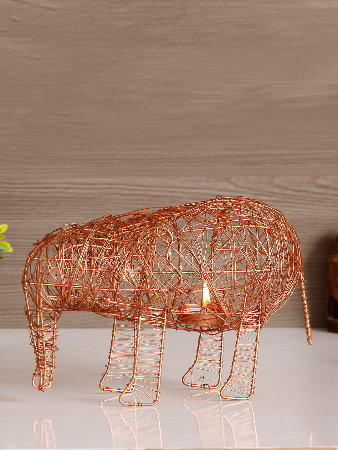 eCraftIndia Gold-Coloured Handcrafted Tea Light Holder