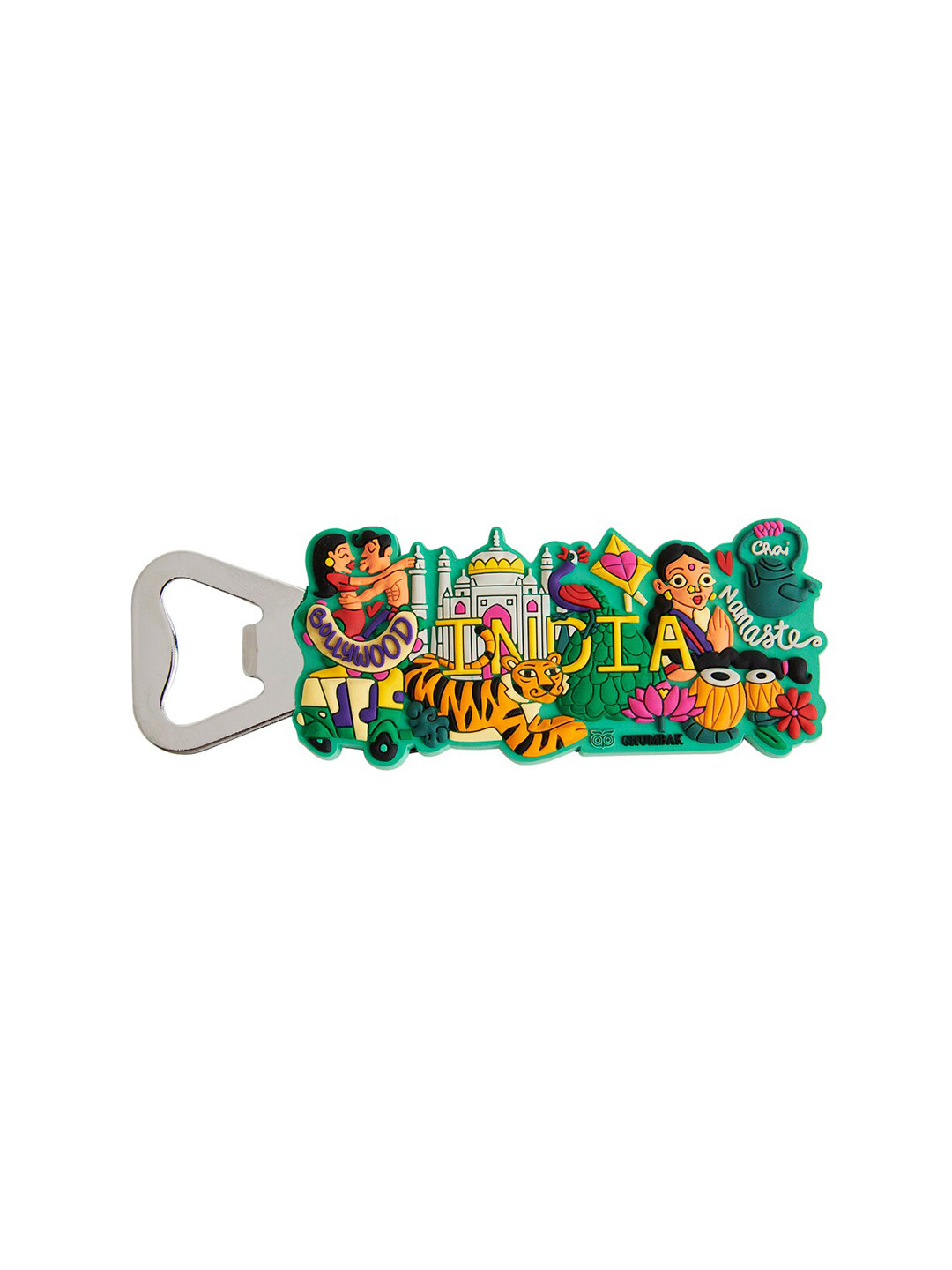 Chumbak Green & Yellow Classics India Bottle Opener Magnet