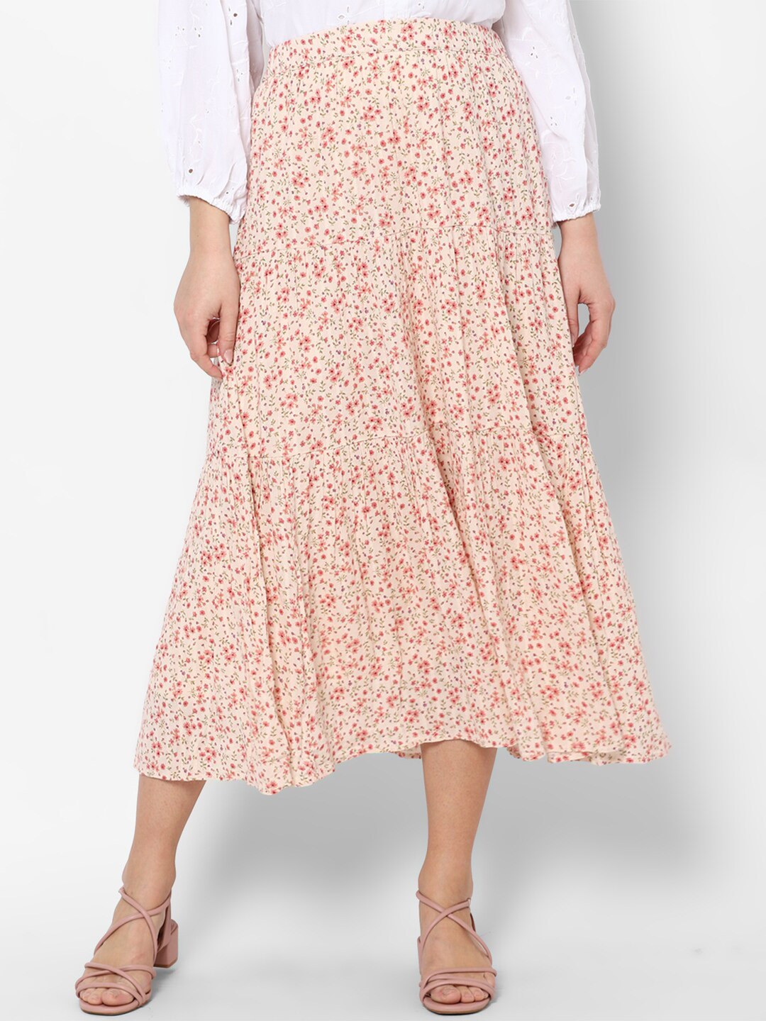 AMERICAN EAGLE OUTFITTERS Women Pink & Purple Printed Flared Midi Skirt