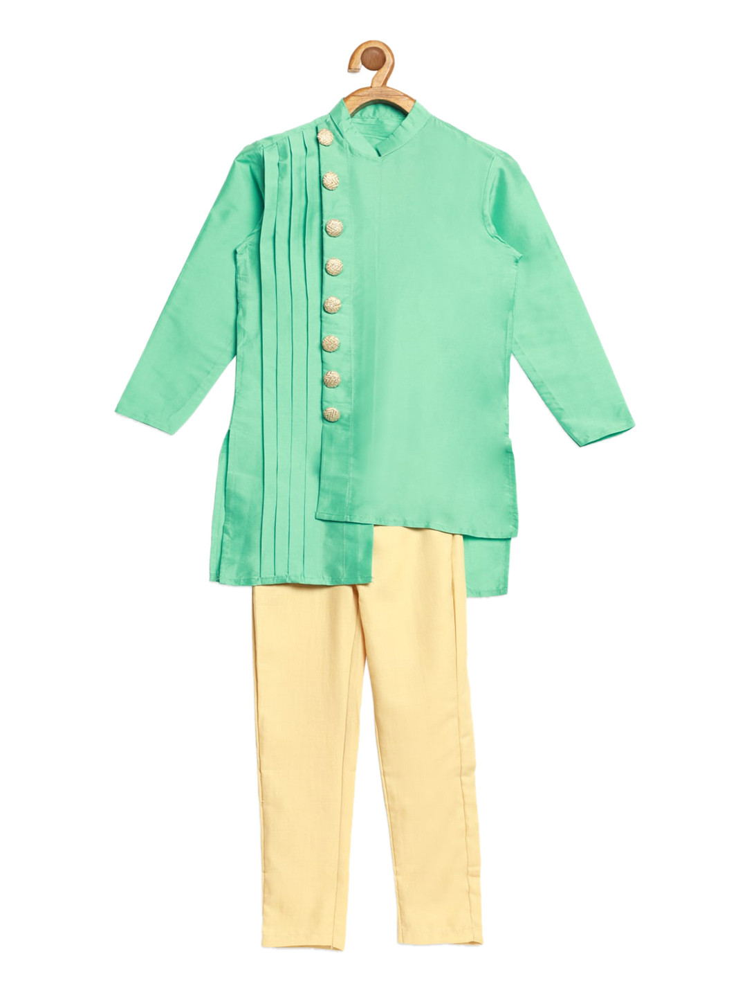 Ethnovog Boys Sea Green  Beige Angrakha Kurta with Pyjamas