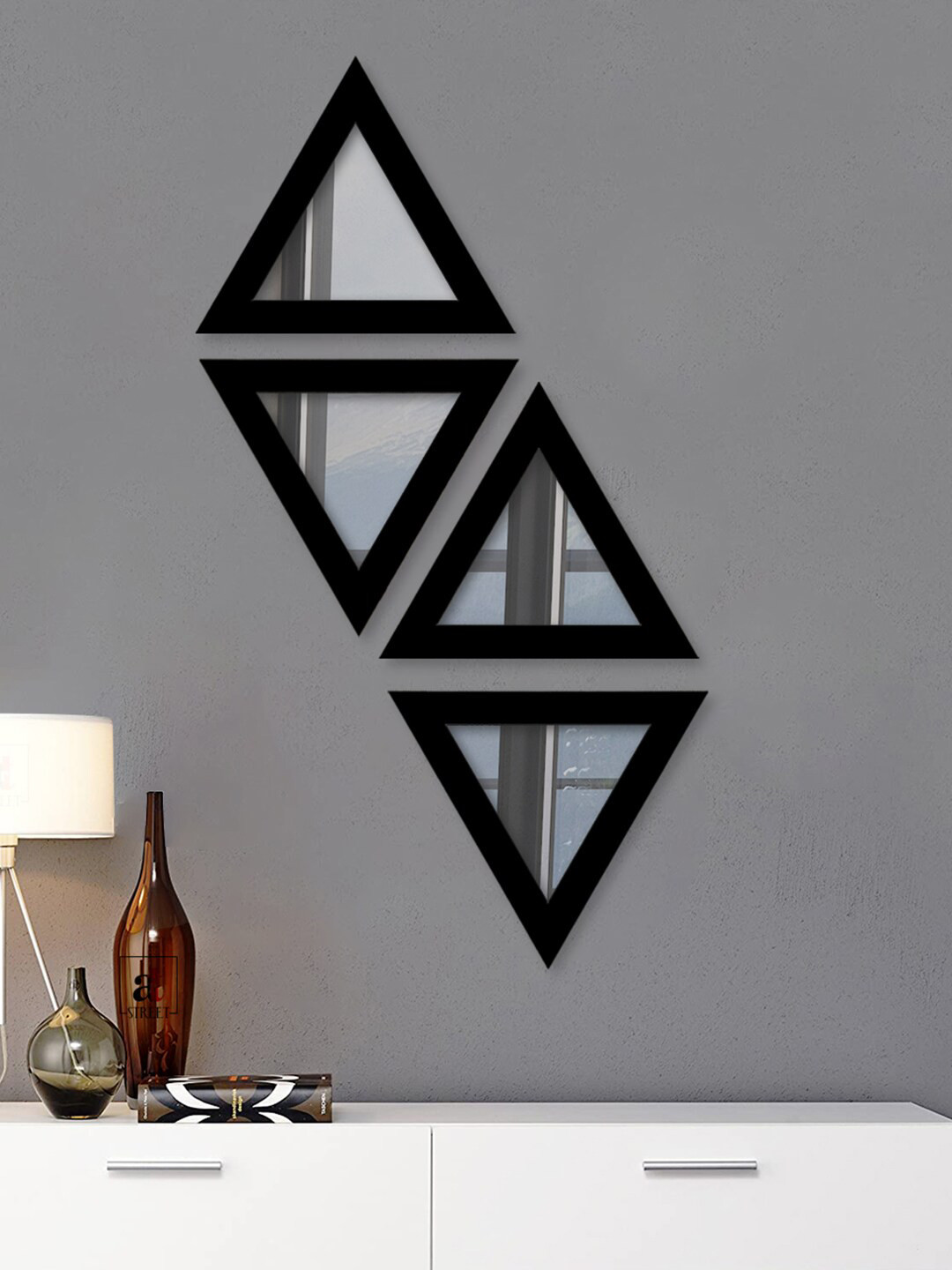Art Street Set Of 4 Black Solid Decorative Triangle-Shaped Wall Mirrors