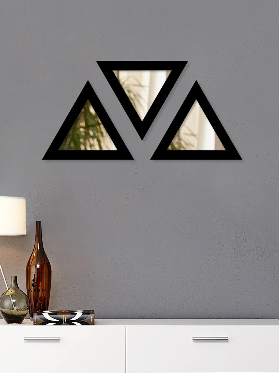 Art Street Set Of 3 Black Solid Decorative Triangle-Shaped Wall Mirrors