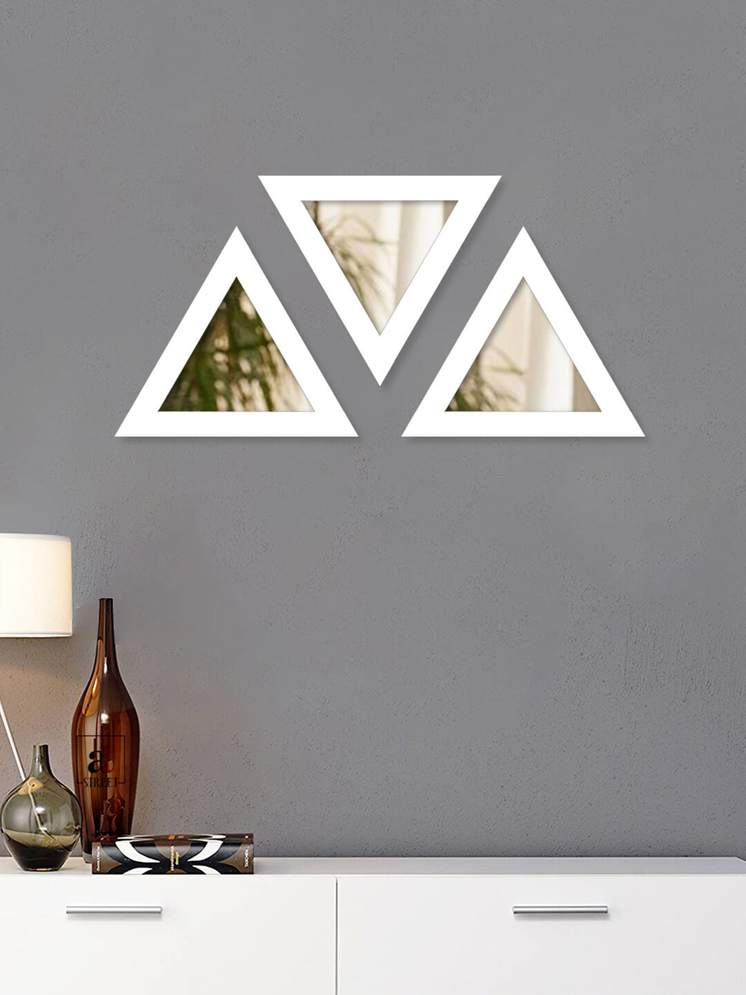 Art Street Set Of 3 White Triangle Shaped Decorative Wall Mirrors