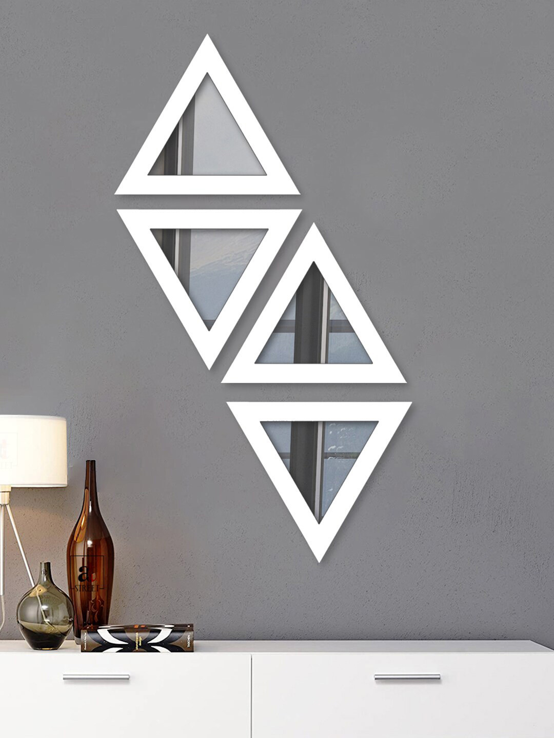 Art Street Set Of 4 White Solid Triangle-Shaped Wall Mirror
