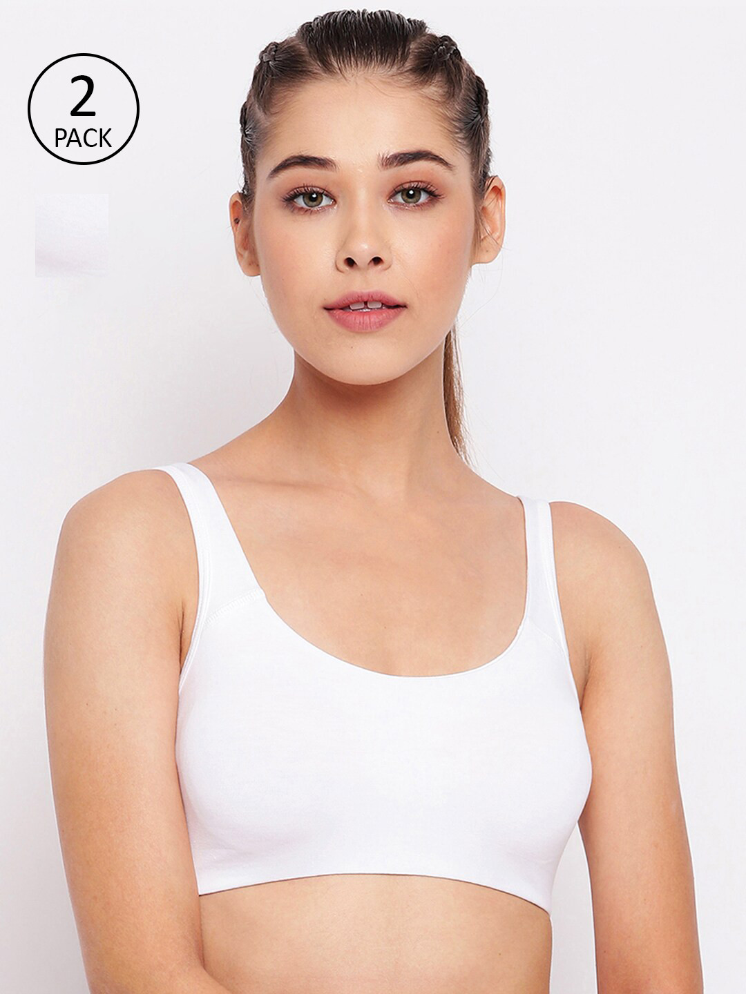 Enamor Pack of 2 Non-Padded Wirefree & High Coverage Low Impact Sports Bra Sb06
