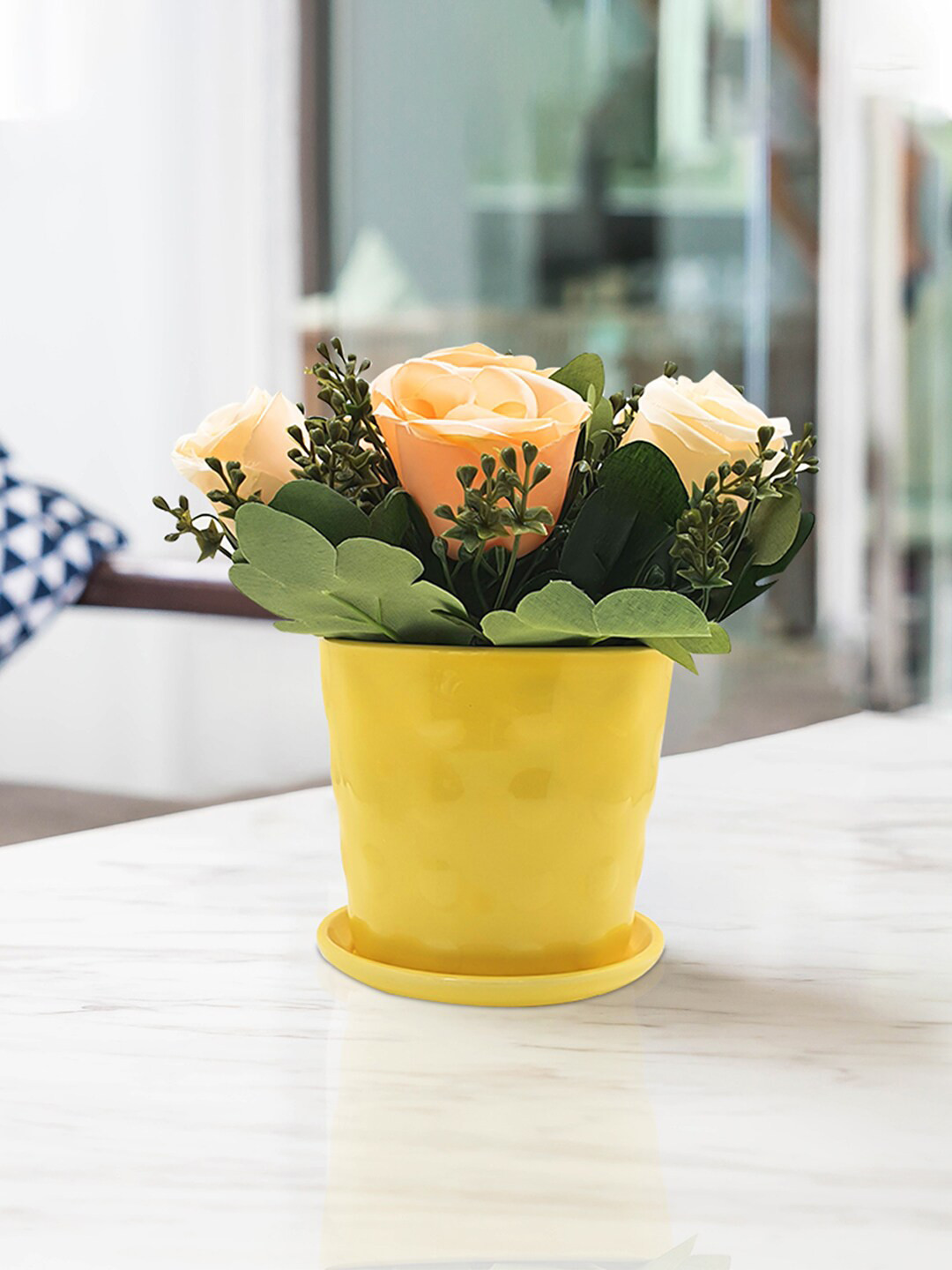 Art Street Green & Yellow Artificial Flower With Pot