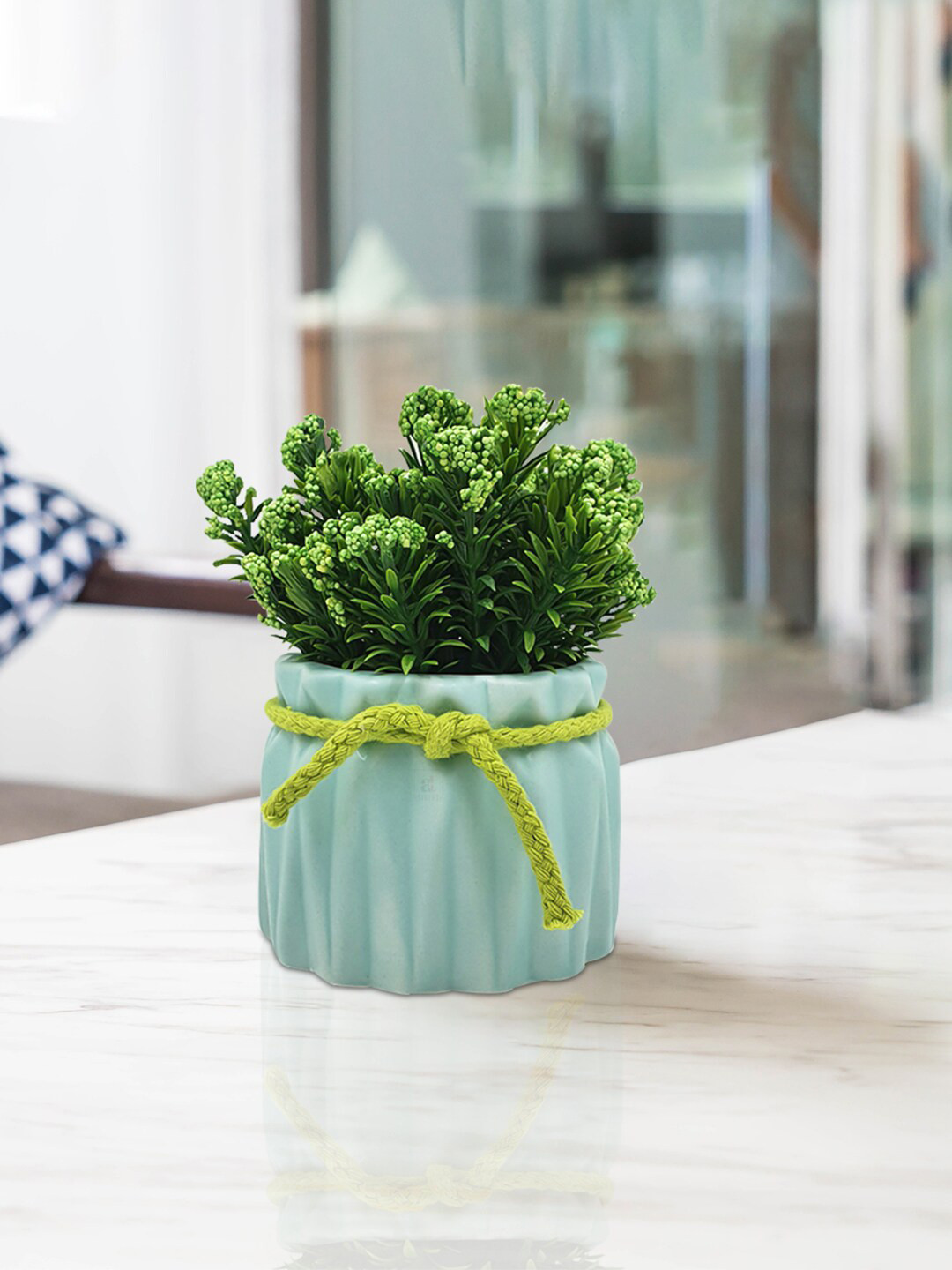 Art Street Green & Sea-Green Artificial Flower With Pot
