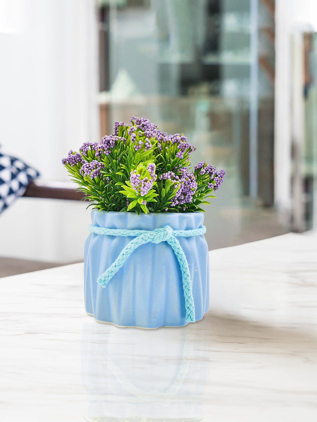 Art Street Green & Purple Artificial Flower With Pot