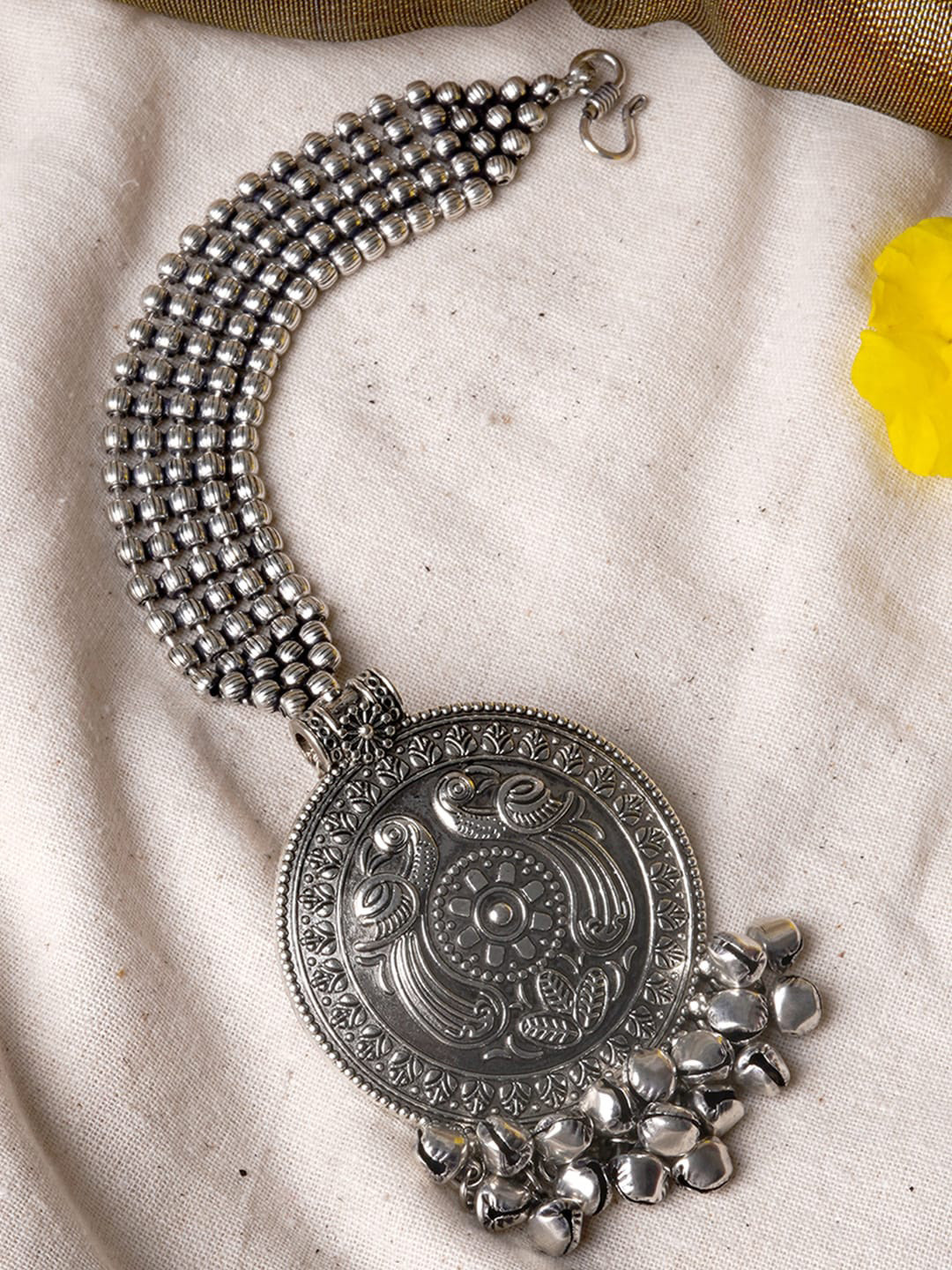 TEEJH Oxidised Silver-Plated Maang Tikka