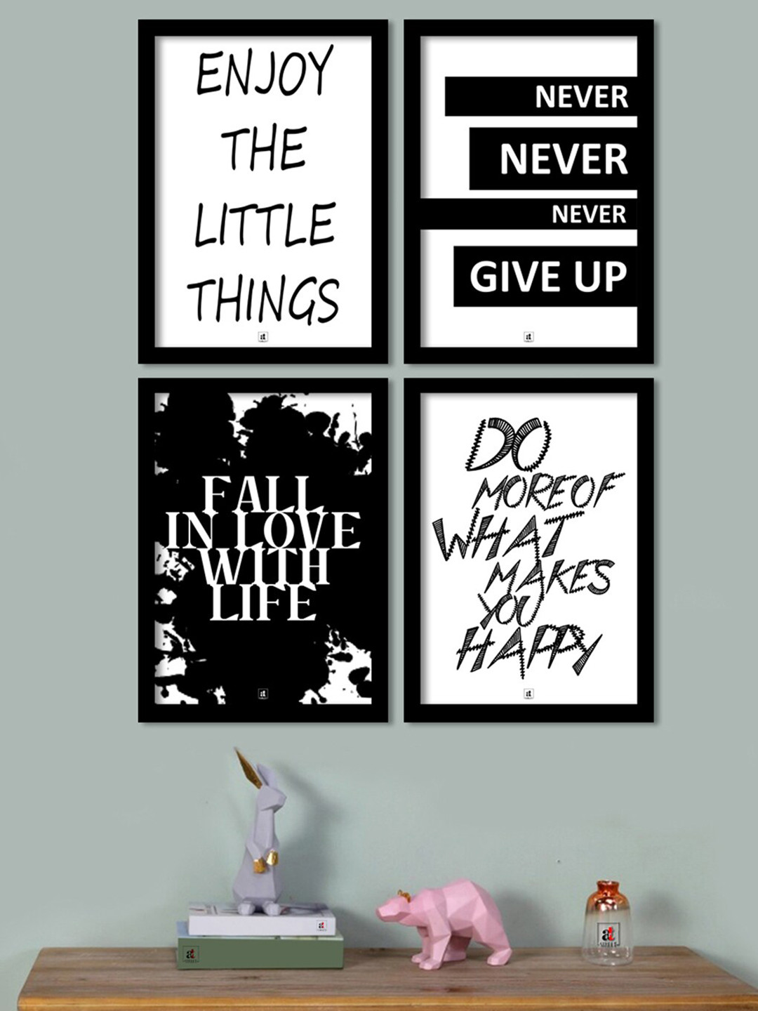 Art Street Black Motivational Quotes Digital Art Print - Set of 4