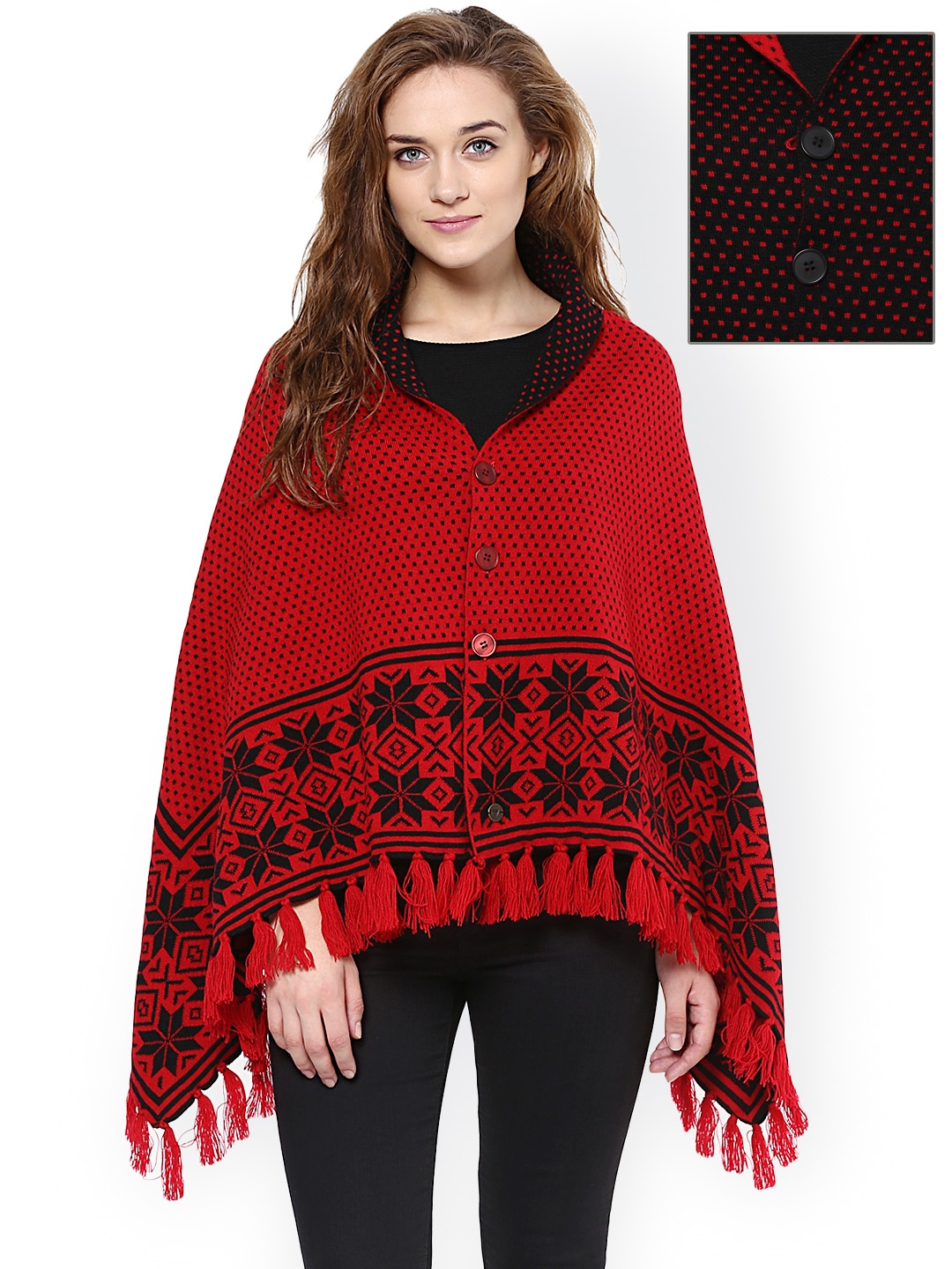 red and black poncho sweater