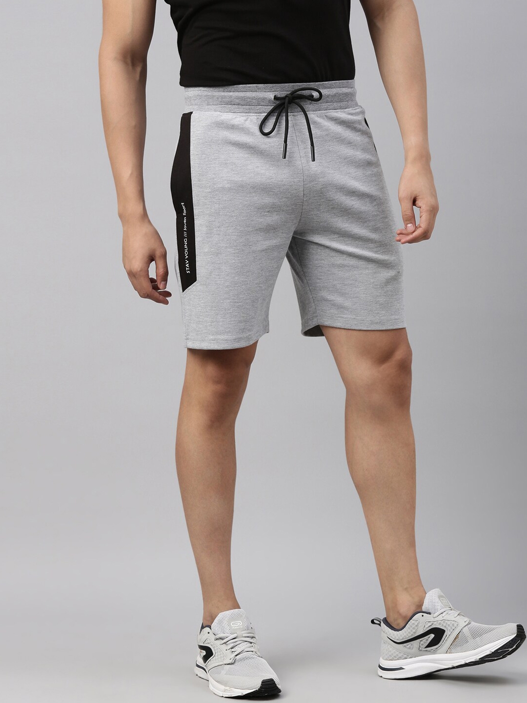 Joven Men Grey   Black Solid Regular Fit Sports Shorts