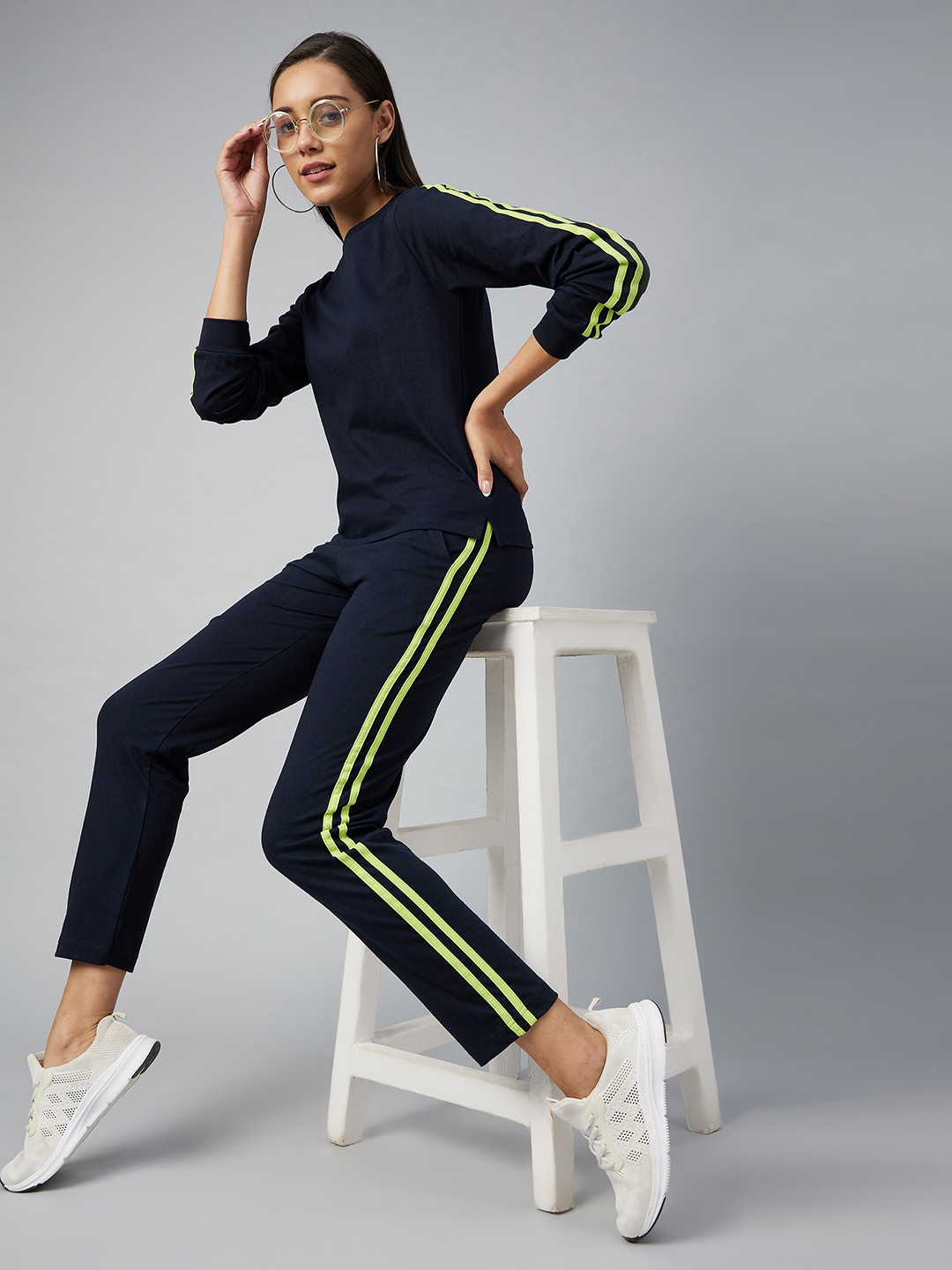 StyleStone Women Navy Blue Solid Cotton Track Pants