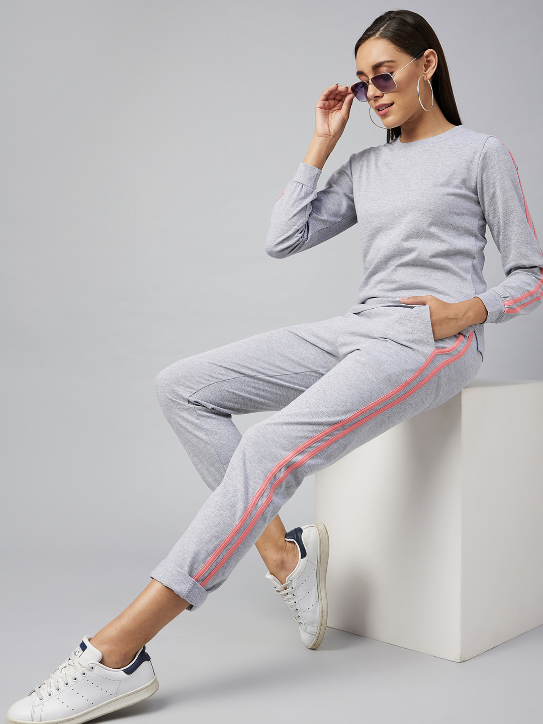 StyleStone Women Grey Solid Cotton Tracksuits