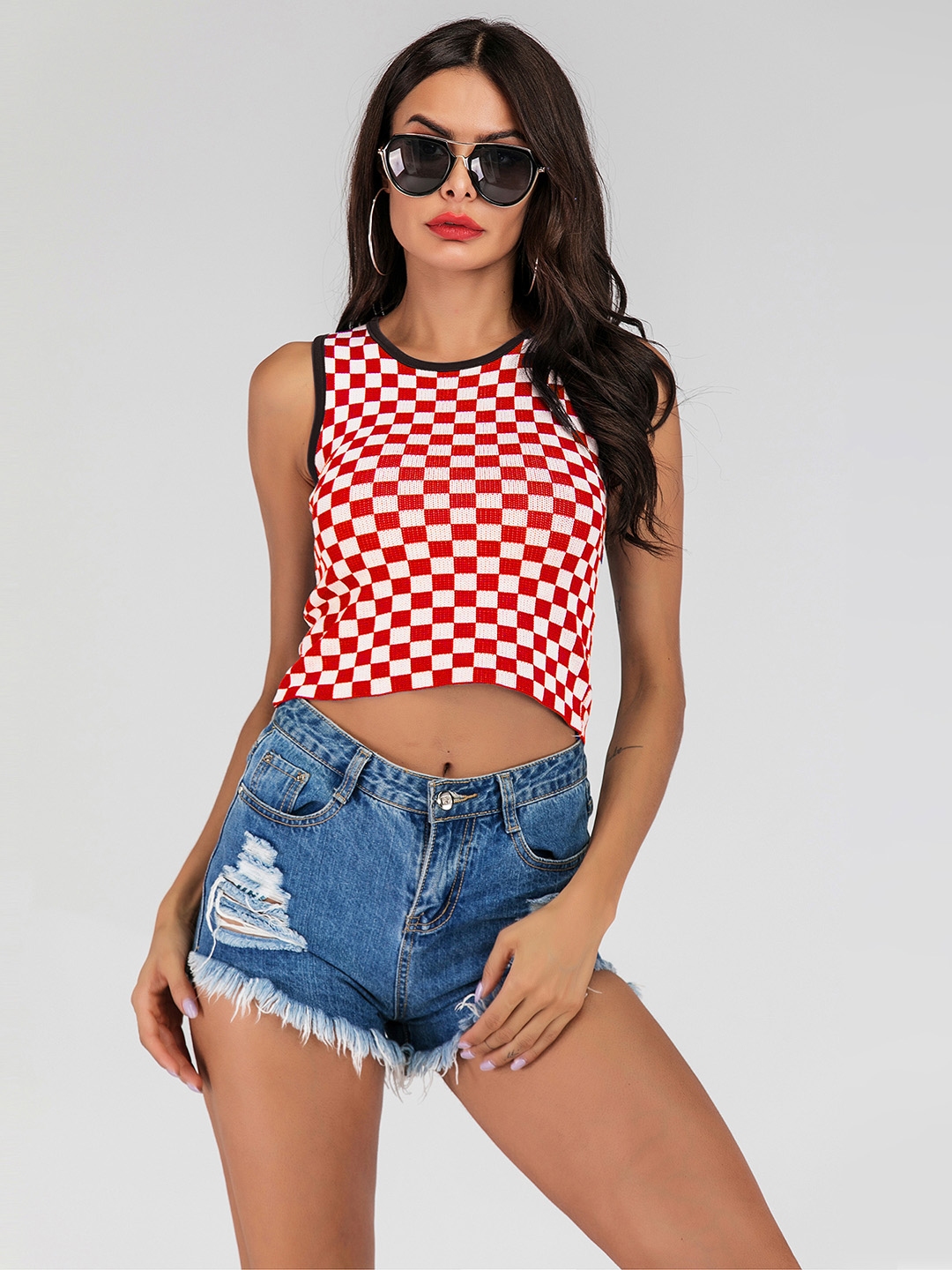 Buy URBANIC Red & White Checkered Crop Top - Tops for Women