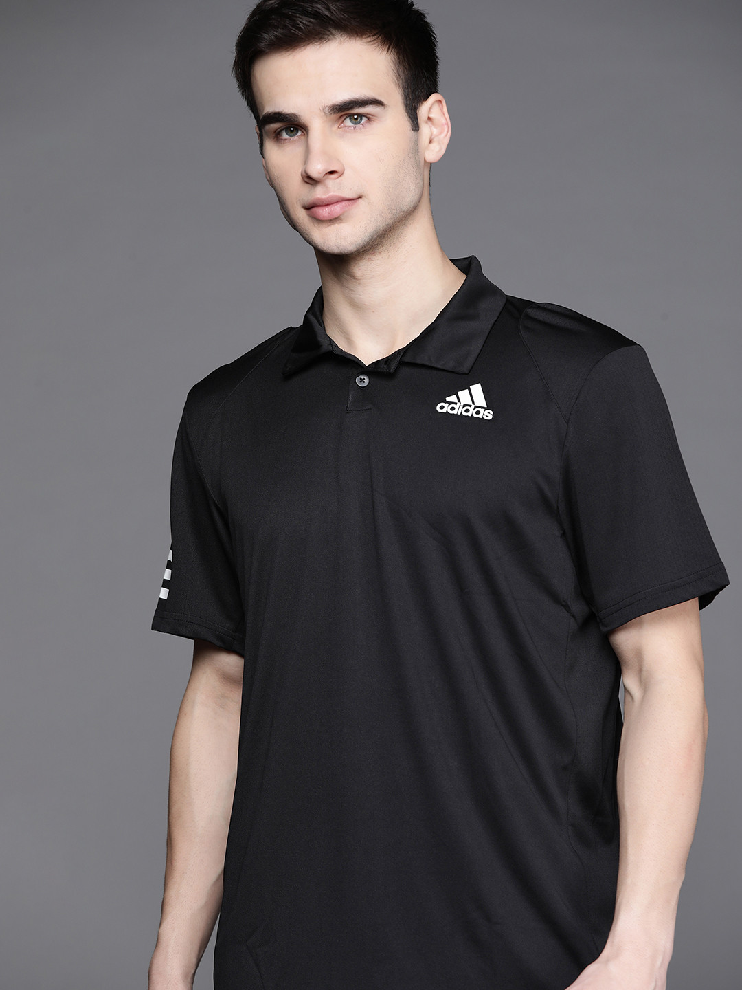 ADIDAS Men Black & White Solid Tennis Club 3STR Polo Sustainable T-shirt