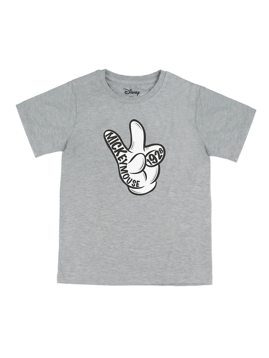 Disney by Wear Your Mind Boys Grey  White Mickey Mouse Printed Pure Cotton T-shirt