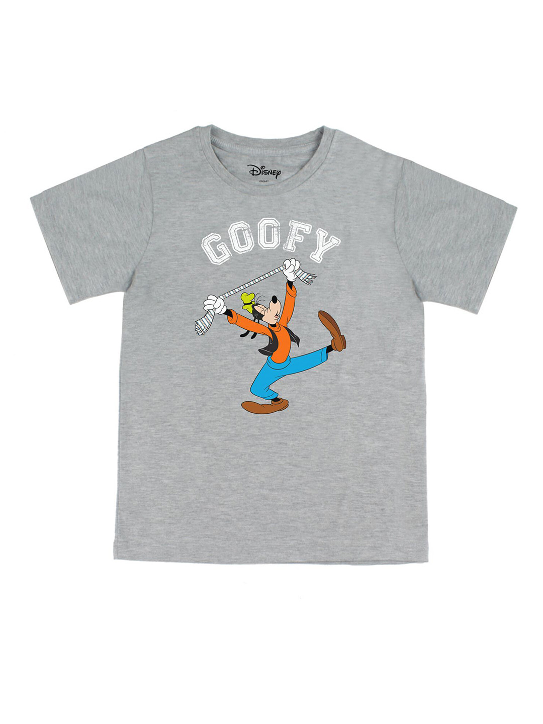 Disney by Wear Your Mind Boys Grey  Orange Goofy Printed Pure Cotton T-shirt