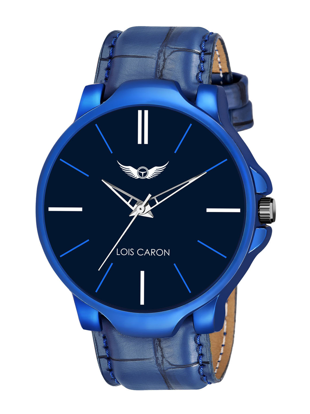 LOIS CARON Men Blue Dial & Blue Leather Straps Analogue Watch MLC-4228