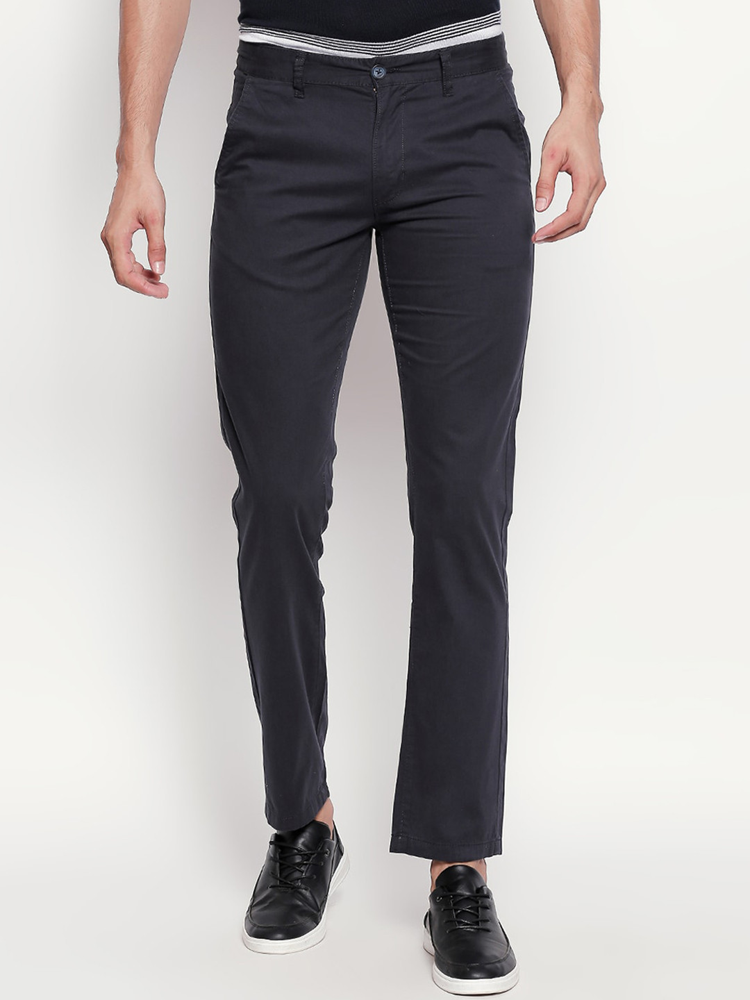 Spiritus by pantaloons Men Grey Solid Regular Fit Trousers