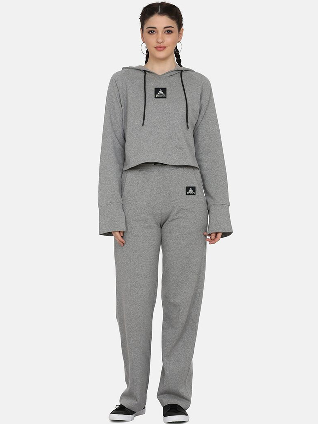 Aesthetic Bodies Women Grey Solid Cotton Tracksuit