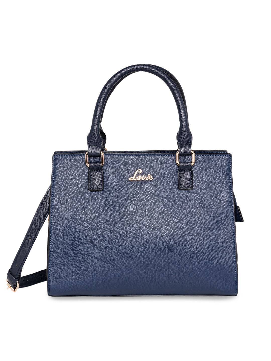 Lavie Navy Blue PU Structured Handheld Bag with Tasselled