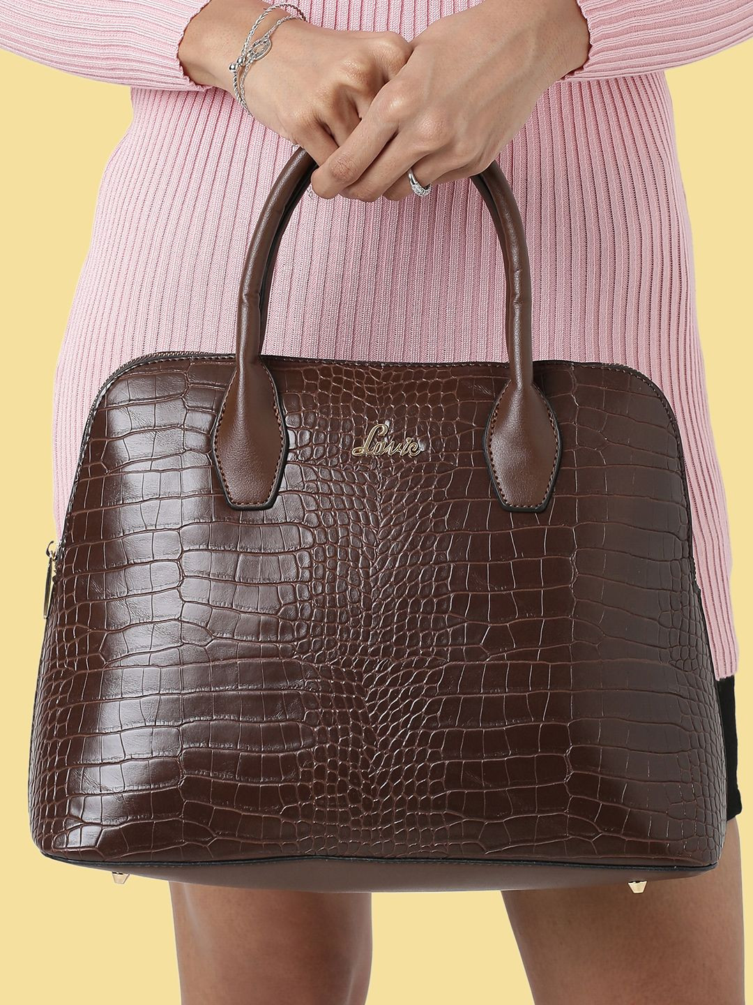 Lavie Mimi Brown Textured Structured Handheld Bag